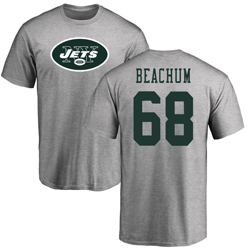 New York Jets Men Ash Kelvin Beachum Name and Number Logo NFL Football #68 T Shirt